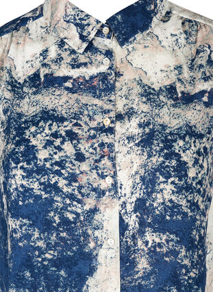 Bedruckte Bluse mit Puffärmeln, Twilight Blue AOP, Packshot image number 2
