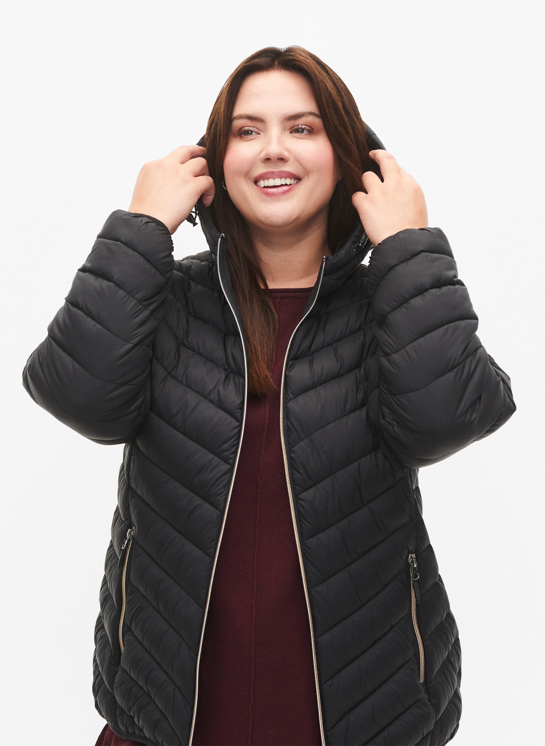 ZizziLeichte Steppjacke mit Kapuze, Schwarz, Model image number 3