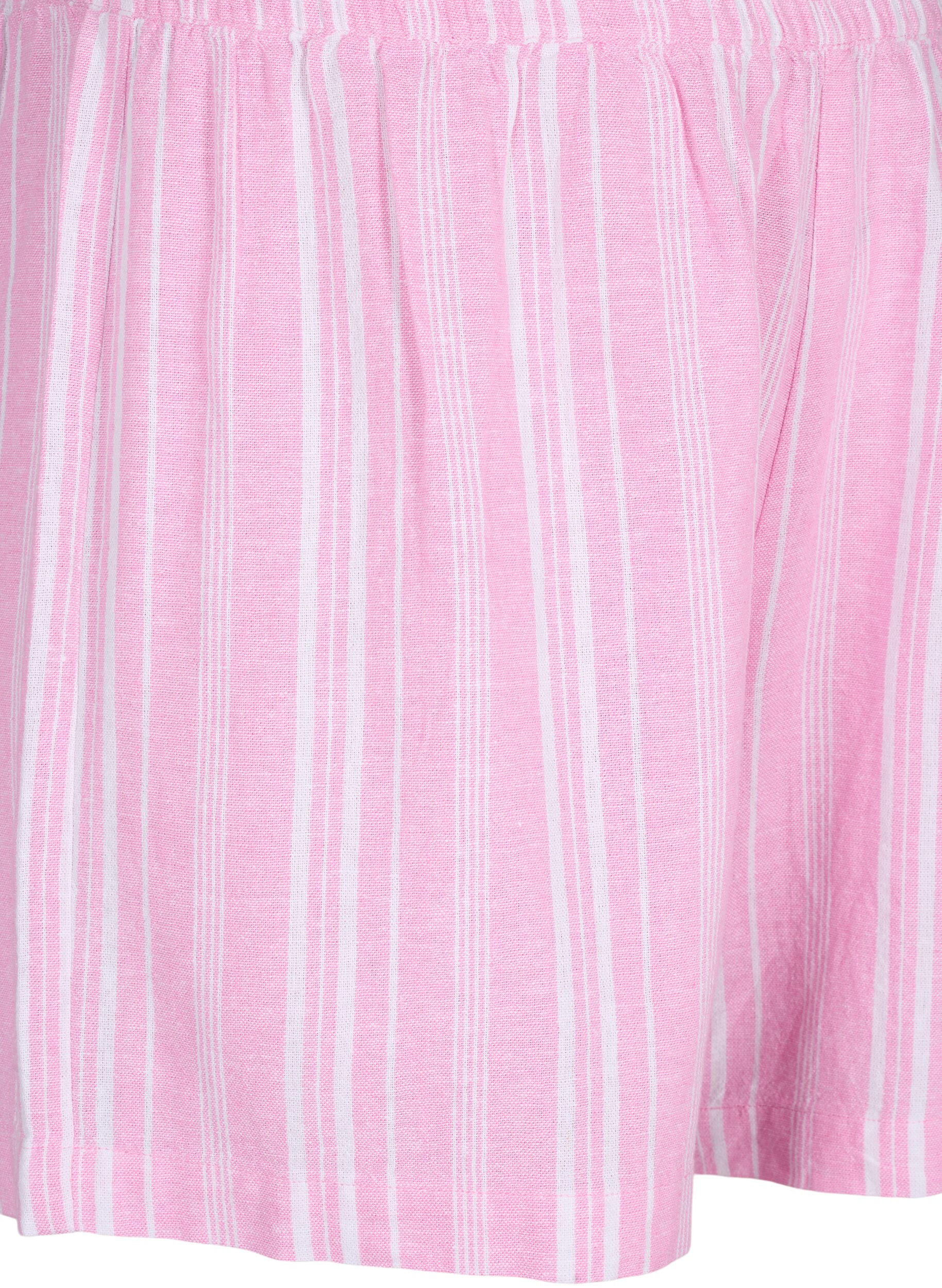 ZizziGestreifte kurze Hose aus einer Leinen-Viskose-Mischung, Pink, Packshot image number 2