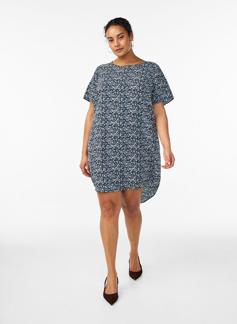 Kleid mit Aufdruck und kurzen &Auml;rmeln, Blau, Model image number 1