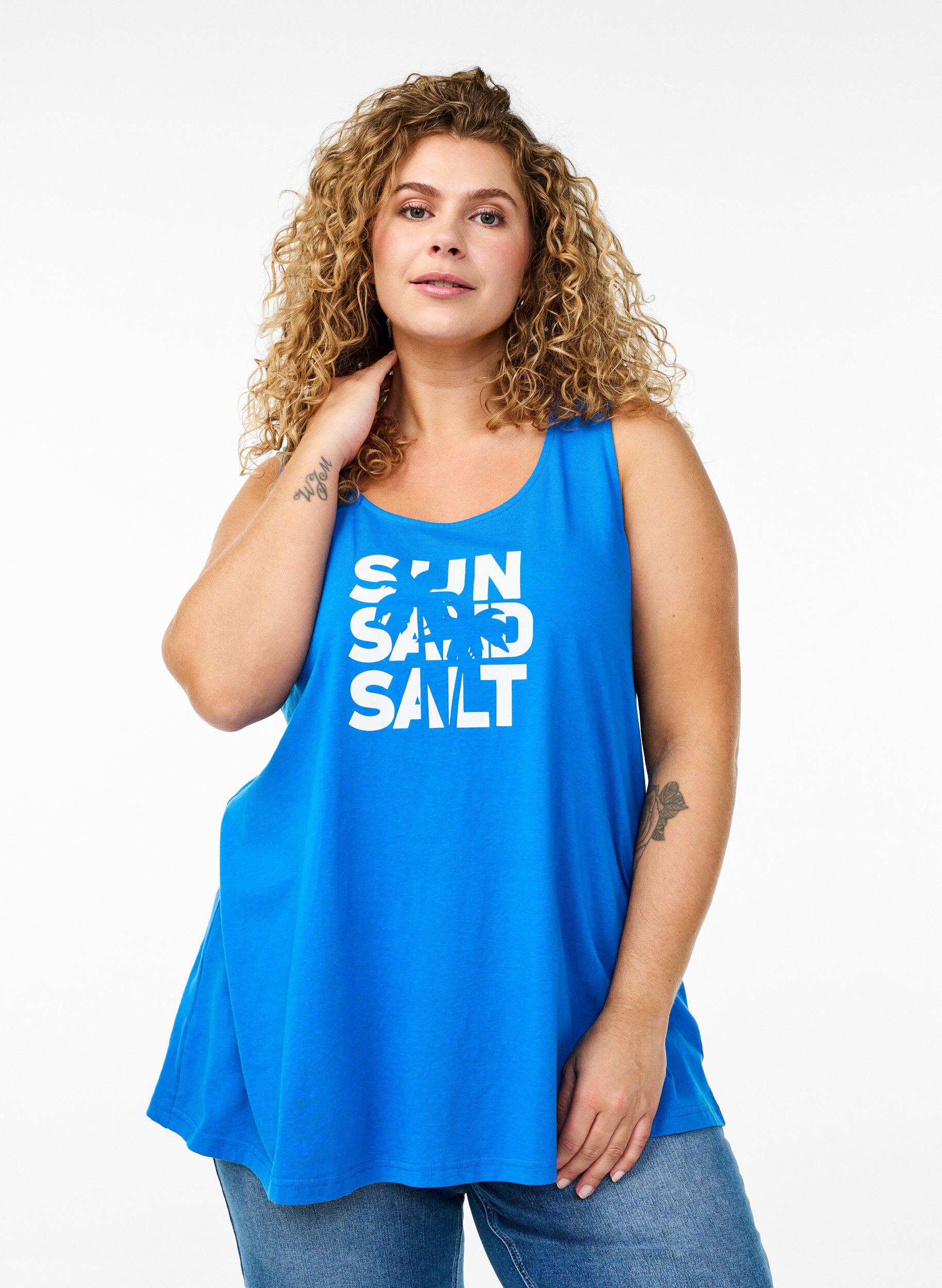 Top aus Baumwolle mit A-Linie, Blau, Model