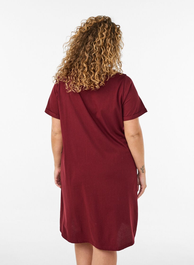 Kurz&auml;rmeliges Nachthemd aus Bio-Baumwolle, Dunkles Bordeaux, Model image number 2