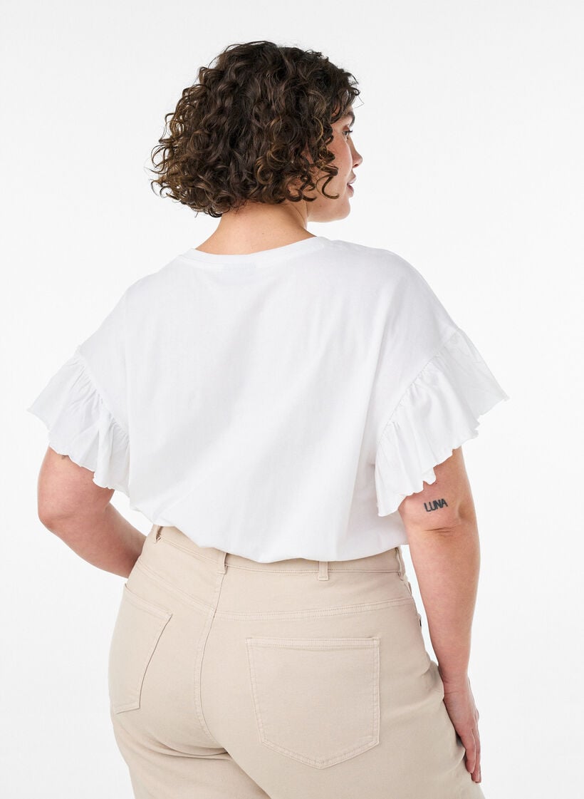 T-Shirt aus Bio-Baumwolle mit R&uuml;schen&auml;rmeln, Wei&szlig;, Model image number 2