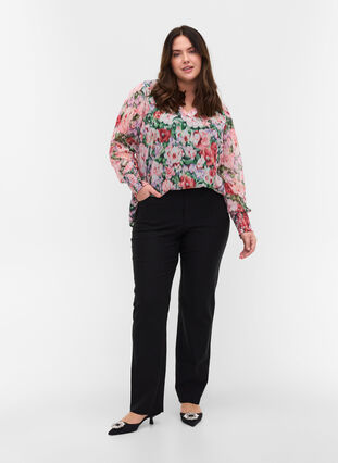 Langarm Bluse mit Blumenprint und Smock, Flower AOP, Model image number 2