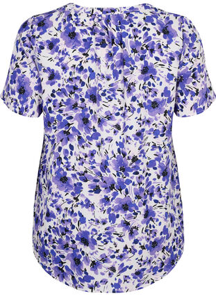 Bluse mit kurzen Ärmeln und V-Ausschnitt , Purple Small Flower, Packshot image number 1