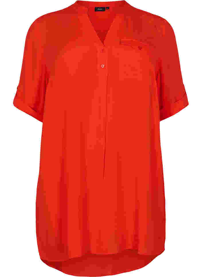 Viskose-Tunika mit kurzen Ärmeln, Fiery Red, Packshot image number 0
