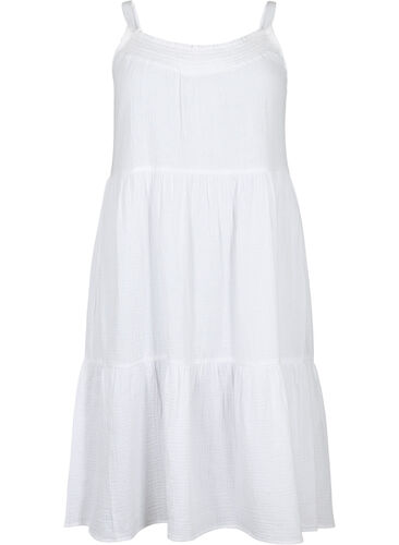 Einfarbiges Trägerkleid aus Baumwolle, Bright White, Packshot image number 0