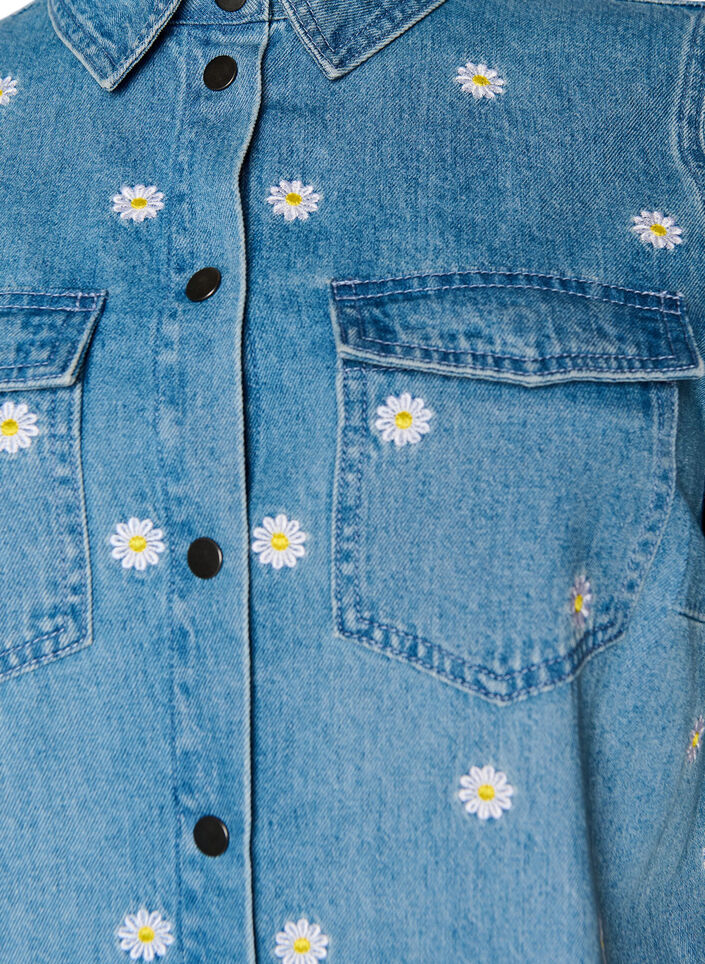 Kurzes Jeanskleid mit gestickten Blumen, Blau, Packshot image number 2