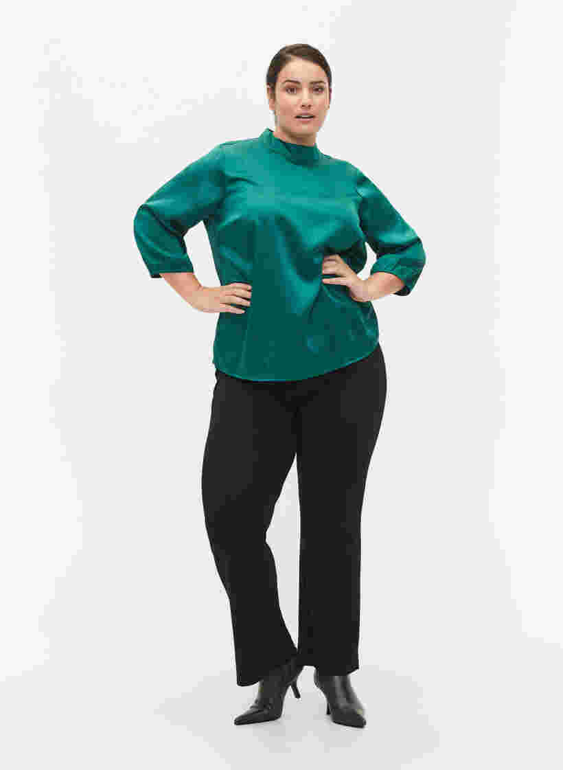 Bluse mit 3/4 Ärmeln und Stehkragen, Evergreen, Model image number 2