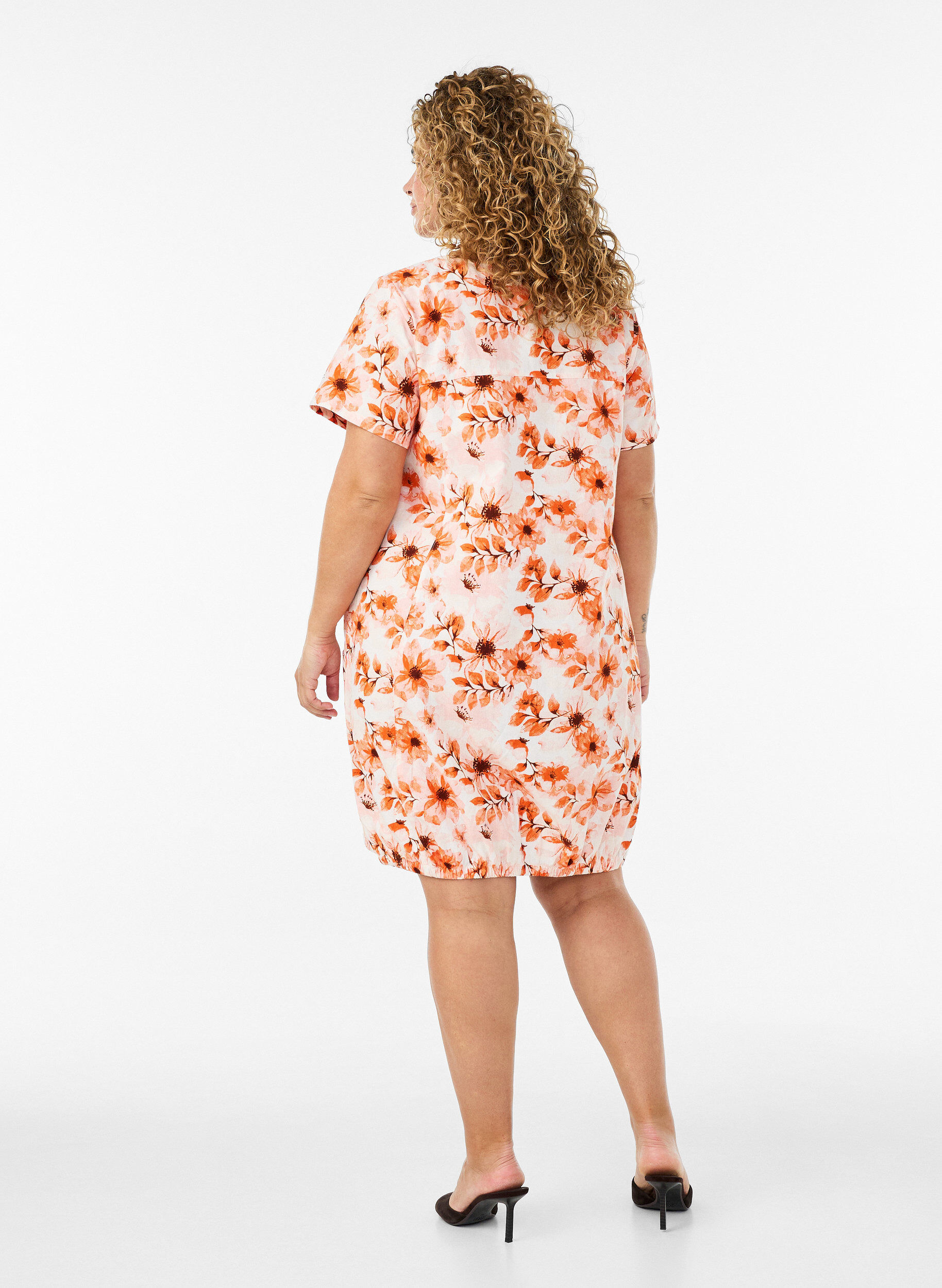 ZizziKurz&auml;rmliges Baumwollkleid mit Aufdruck, Orange, Model image number 2