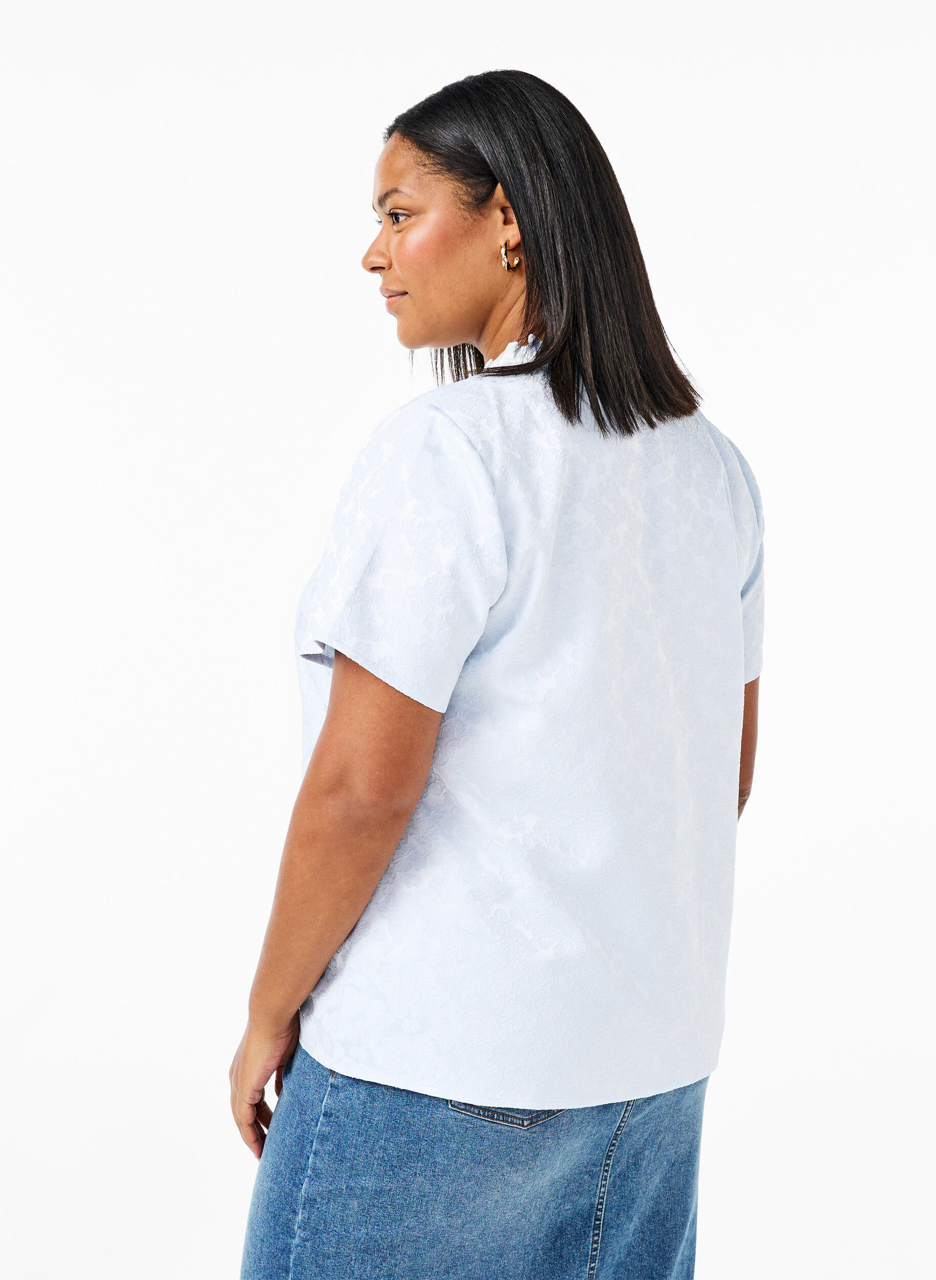 ZizziKurz&auml;rmelige Jacquard-Bluse mit Schleifen, Blau, Model image number 2