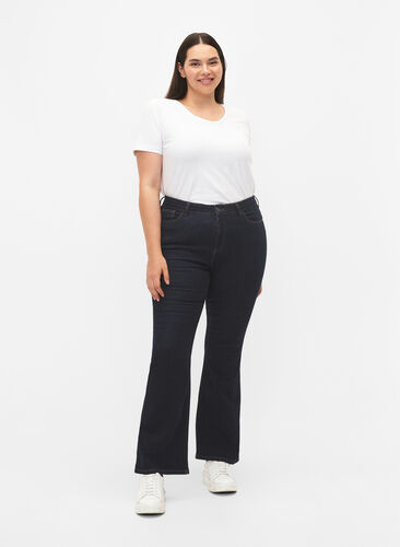 Ellen Bootcut-Jeans mit hoher Taille, Raw Unwash, Model image number 0