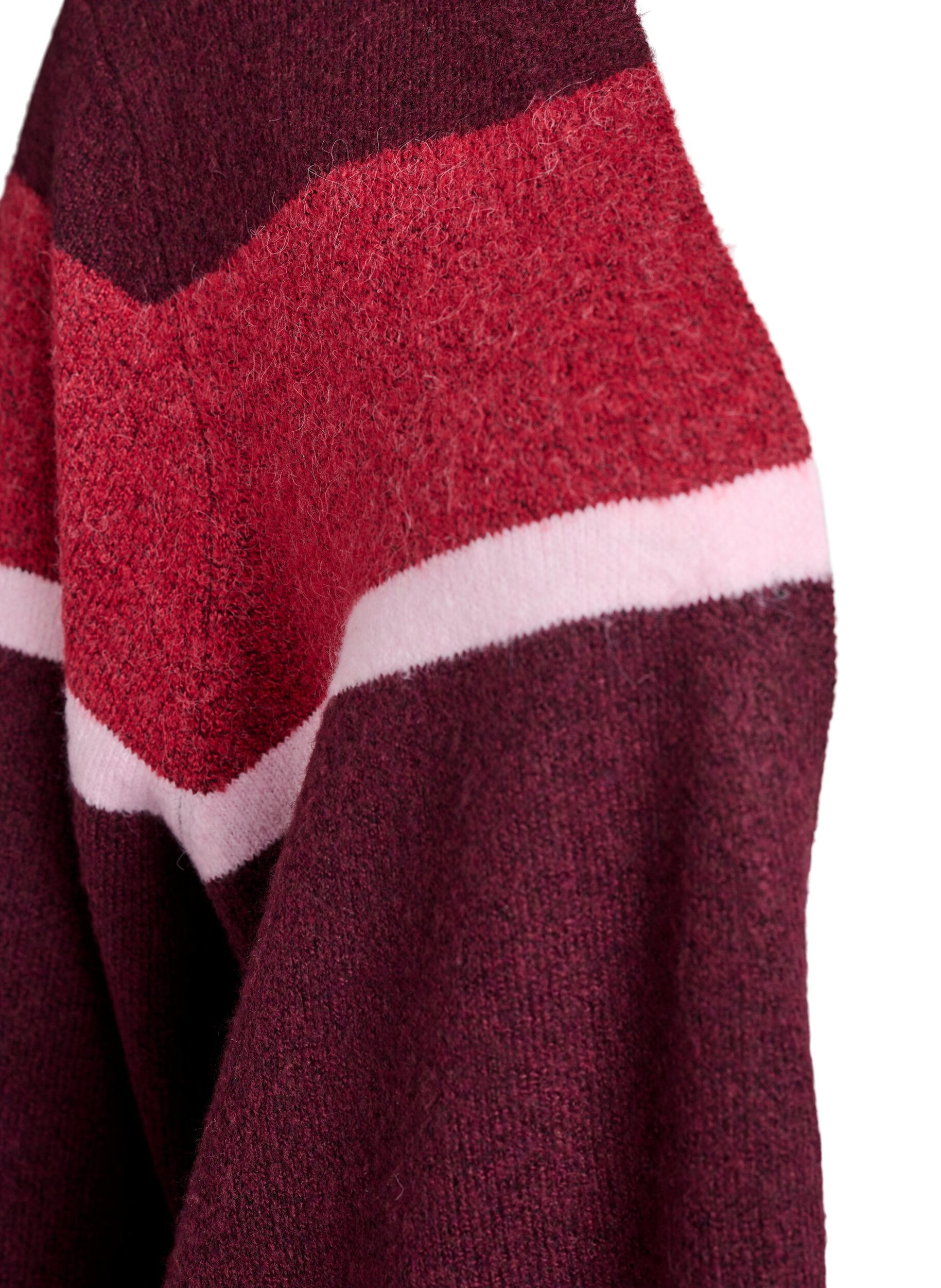 ZizziLange Strickjacke mit breiten Streifen, Dunkles Bordeaux, Packshot image number 2