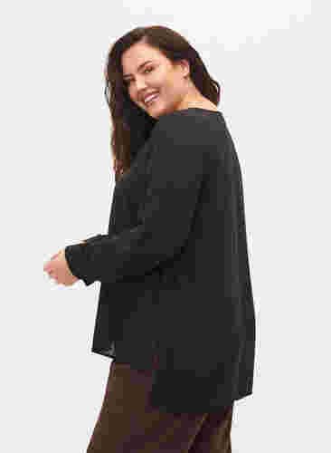 Unifarbenes Hemd mit V-Ausschnitt, Black, Model image number 2