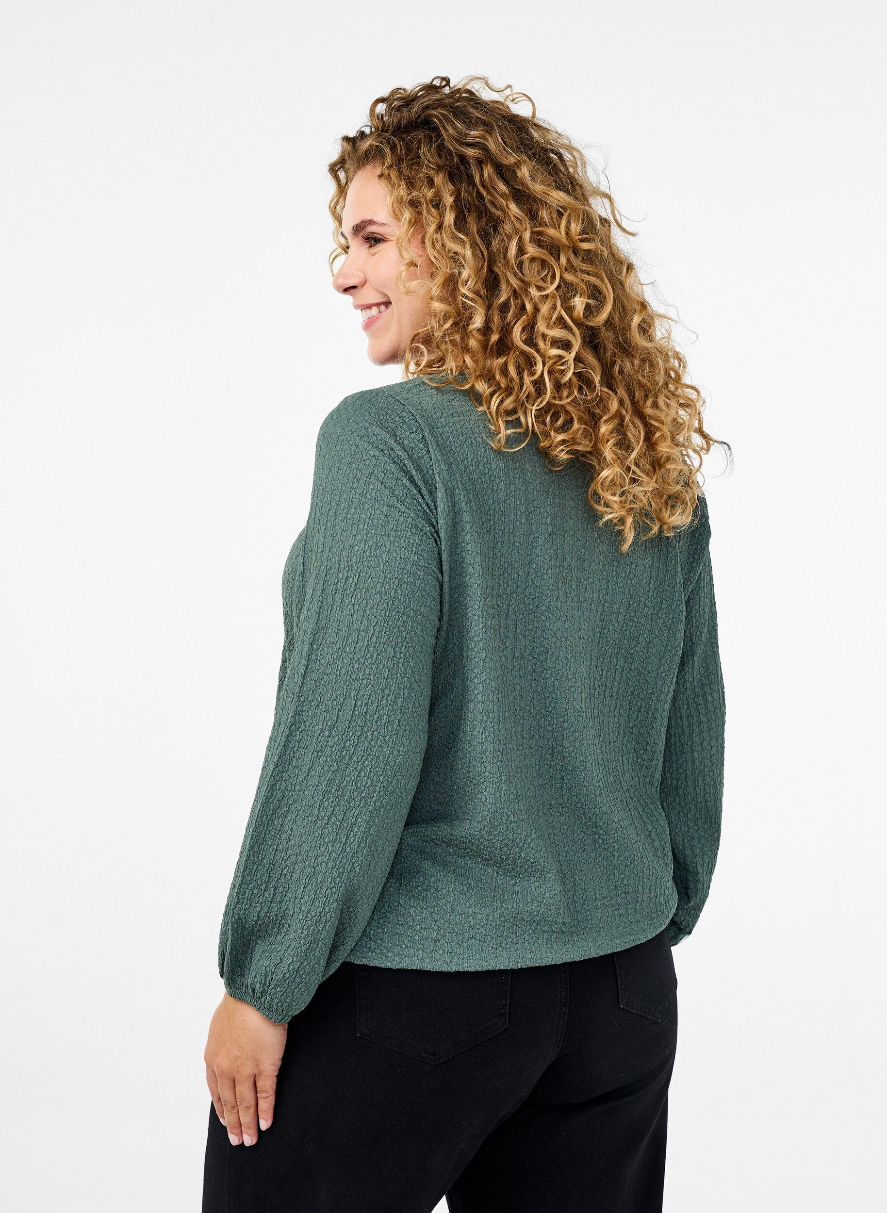ZizziFLASH - Bluse mit Struktur und langen &Auml;rmeln, Balsam Green, Model image number 1