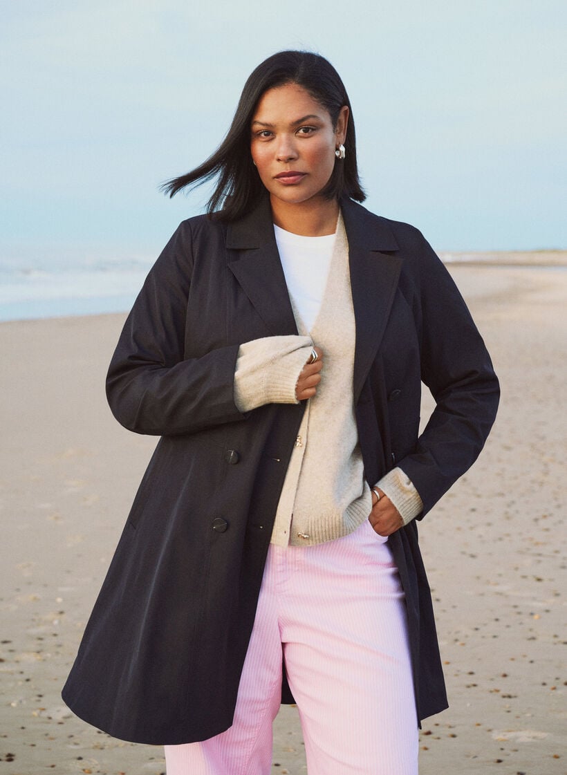 Fr&uuml;hlingsmantel in A-Linie mit doppelreihiger Knopfleiste, Schwarz, Image image number 0