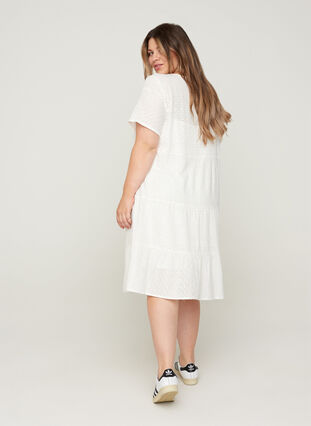 Kurzarm Kleid mit Lochstickerei, Bright White, Model image number 1