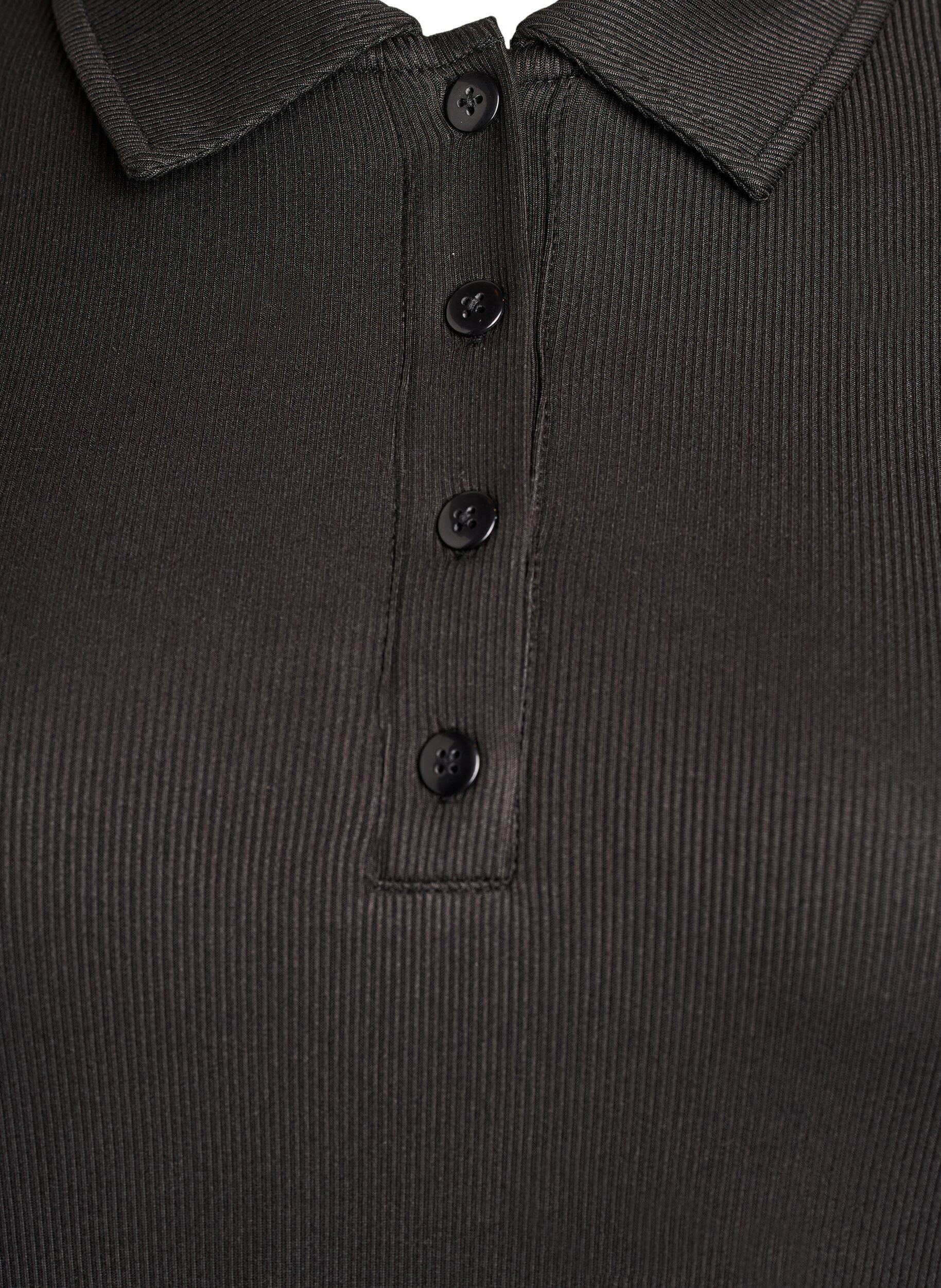 ZizziPoloshirt aus weichem Ripp mit langen &Auml;rmeln, Schwarz, Packshot image number 2