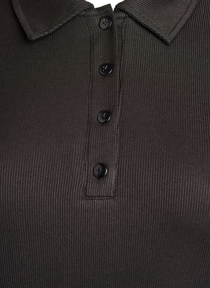 Poloshirt aus weichem Ripp mit langen Ärmeln, Schwarz, Packshot image number 2