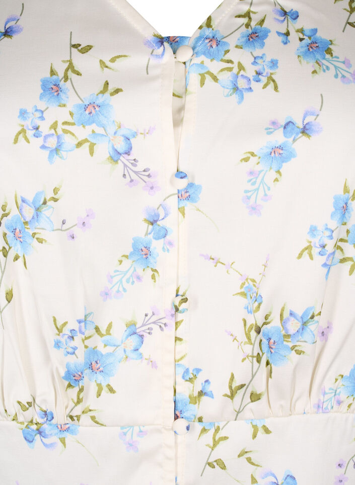 Gebl&uuml;mte Satin-Bluse mit Puff&auml;rmeln, Off White Blue Fl., Packshot image number 2
