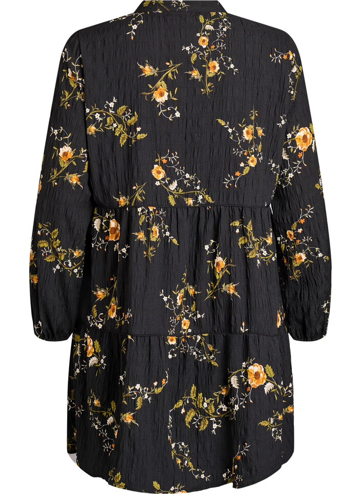 Gebl&uuml;mtes Kleid mit Bindeverschluss, Schwarz, Packshot image number 1