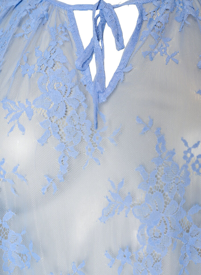 Kurz&auml;rmelige Spitzenbluse mit Bindeband, lila, Packshot image number 2