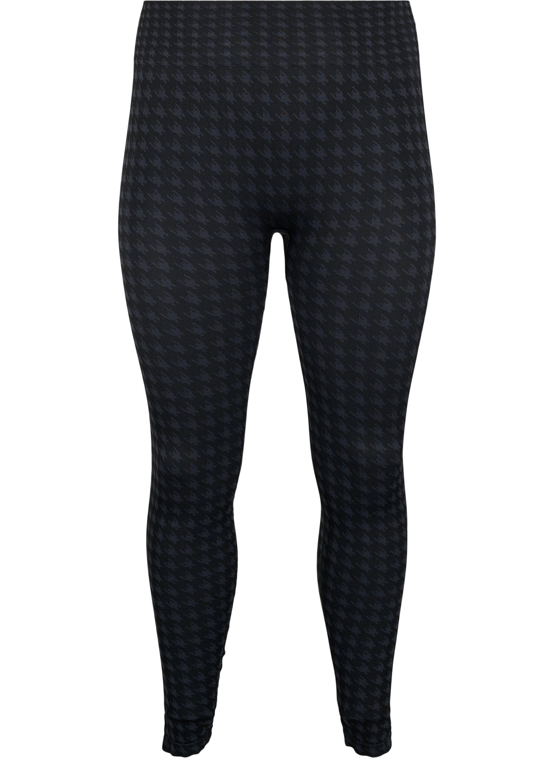 ZizziSeamless Leggings mit Hahnentrittmuster, Black w. Dark Grey, Packshot image number 0