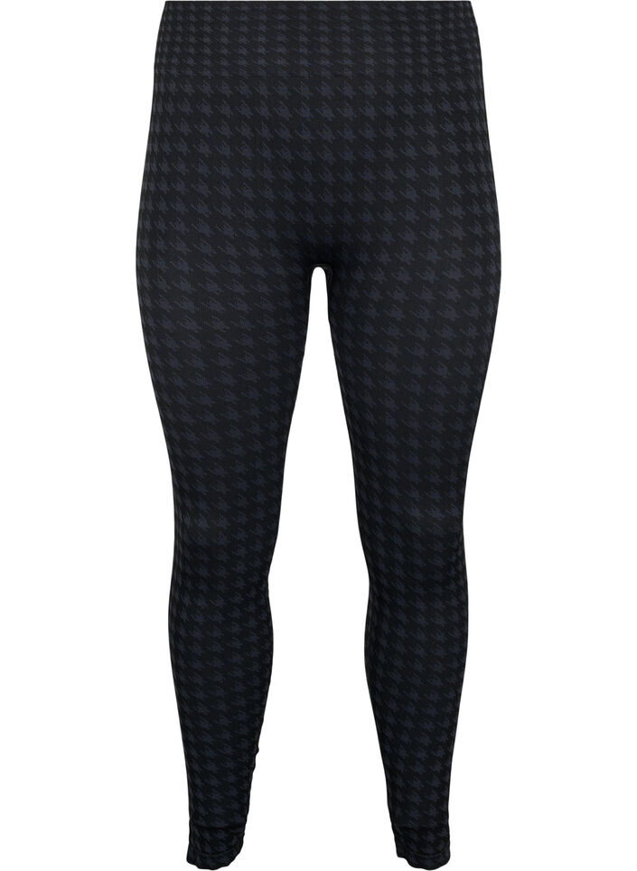 Seamless Leggings mit Hahnentrittmuster, Black w. Dark Grey, Packshot image number 0