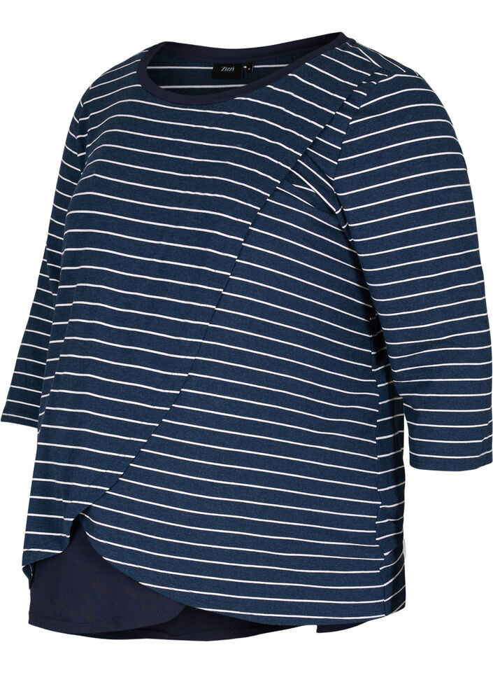 Gestreifte Schwangerschaftsbluse mit 3/4-Ärmeln, Blue Stripe , Packshot image number 0