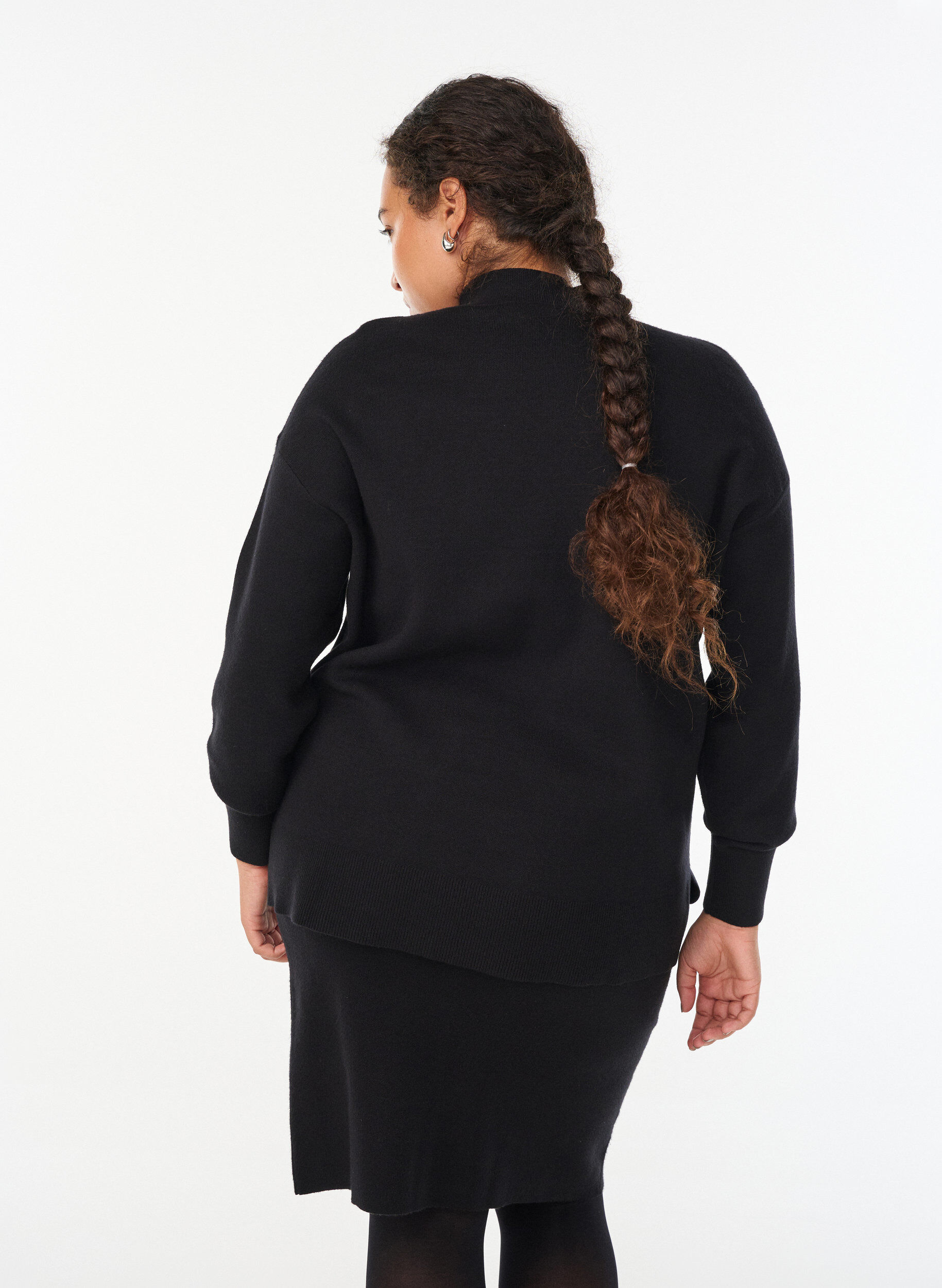 ZizziStrickbluse mit hohem Kragen, Schwarz, Model image number 2