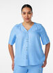 Hemdbluse mit V-Ausschnitt und kurzen &Auml;rmeln, Blau, Model image number 0