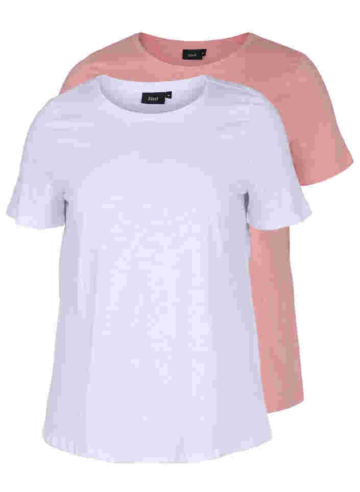 2er Pack kurzarm T-Shirts aus Baumwolle, Bright White/Blush, Packshot
