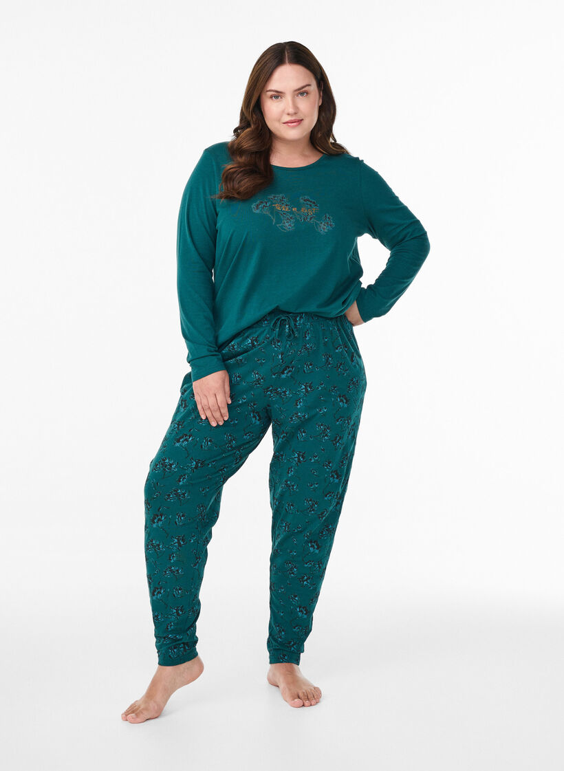 Nachtshirt aus Baumwolle mit Print auf der Vorderseite, Türkis, Model image number 1