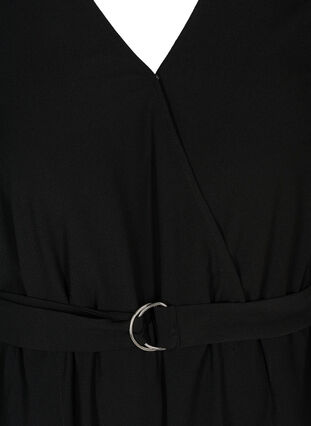 Kurzarm Kleid mit V-Ausschnitt, Black, Packshot image number 2