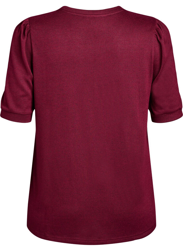 Bluse mit Knopfdetail und kurzen Puff&auml;rmeln, Dunkles Bordeaux, Packshot image number 1