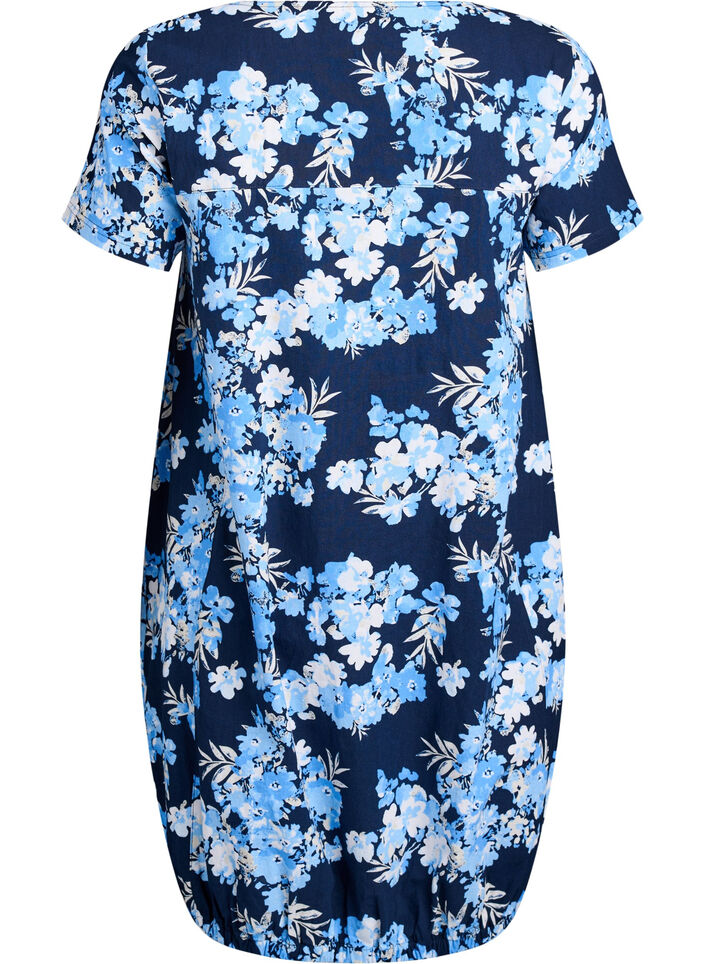 Kurz&auml;rmliges Baumwollkleid mit Aufdruck, Blau, Packshot image number 1