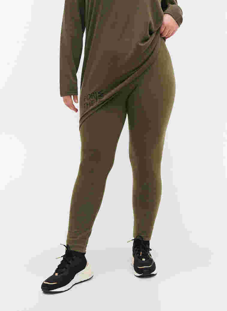 Einfarbige Leggings mit Print, Ivy Green, Model image number 3
