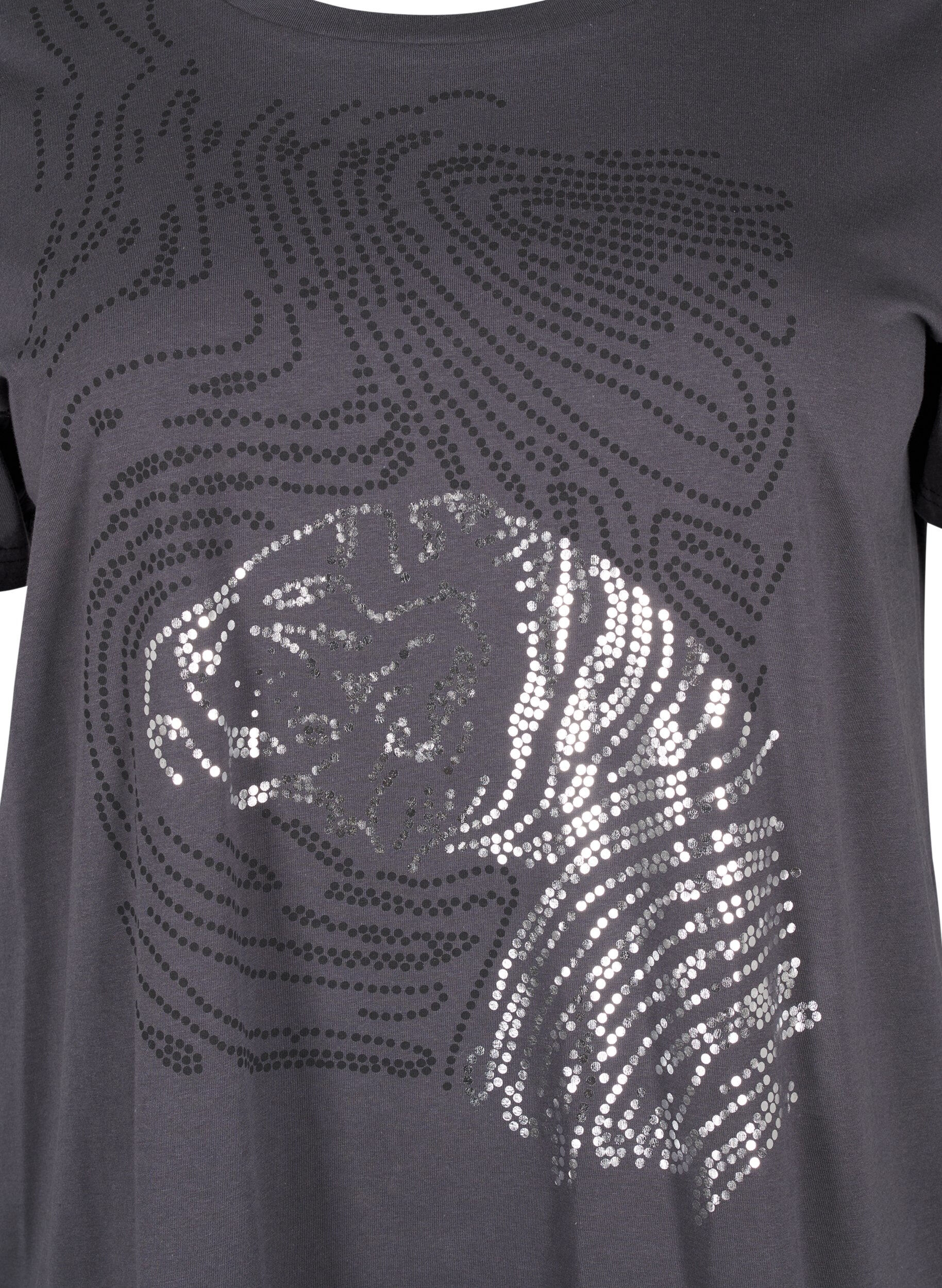 ZizziBaumwoll-T-Shirt mit Druck, Asphalt w. Tiger, Packshot image number 2