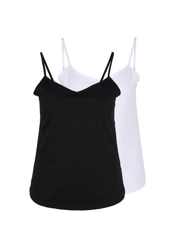 2er-Pack Basic-Top aus Baumwolle, Black/Bright White, Packshot image number 0