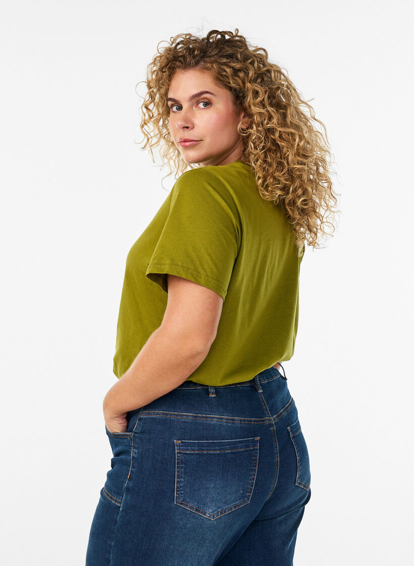 Basic T-Shirt aus Baumwolle mit Rundhalsausschnitt, Gr&uuml;n, Model image number 2