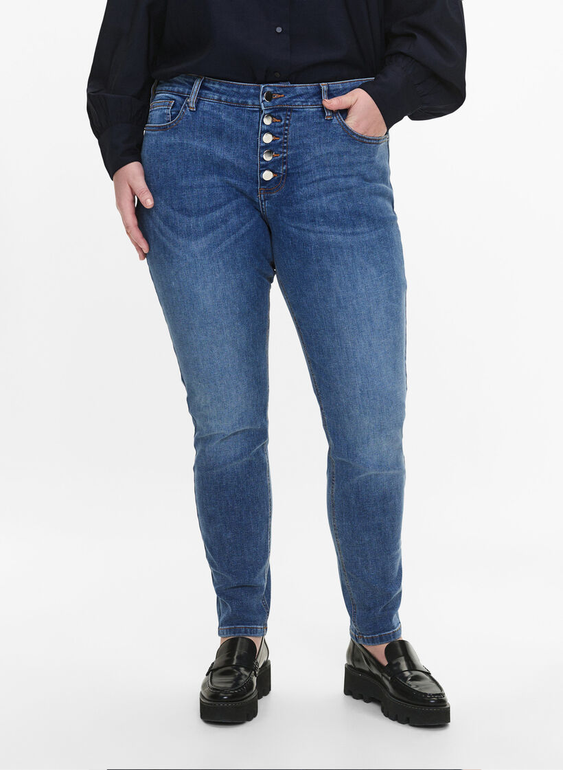 Sanna Jeans mit super schmaler Passform und Knopfverschluss, Blue denim, Model image number 2