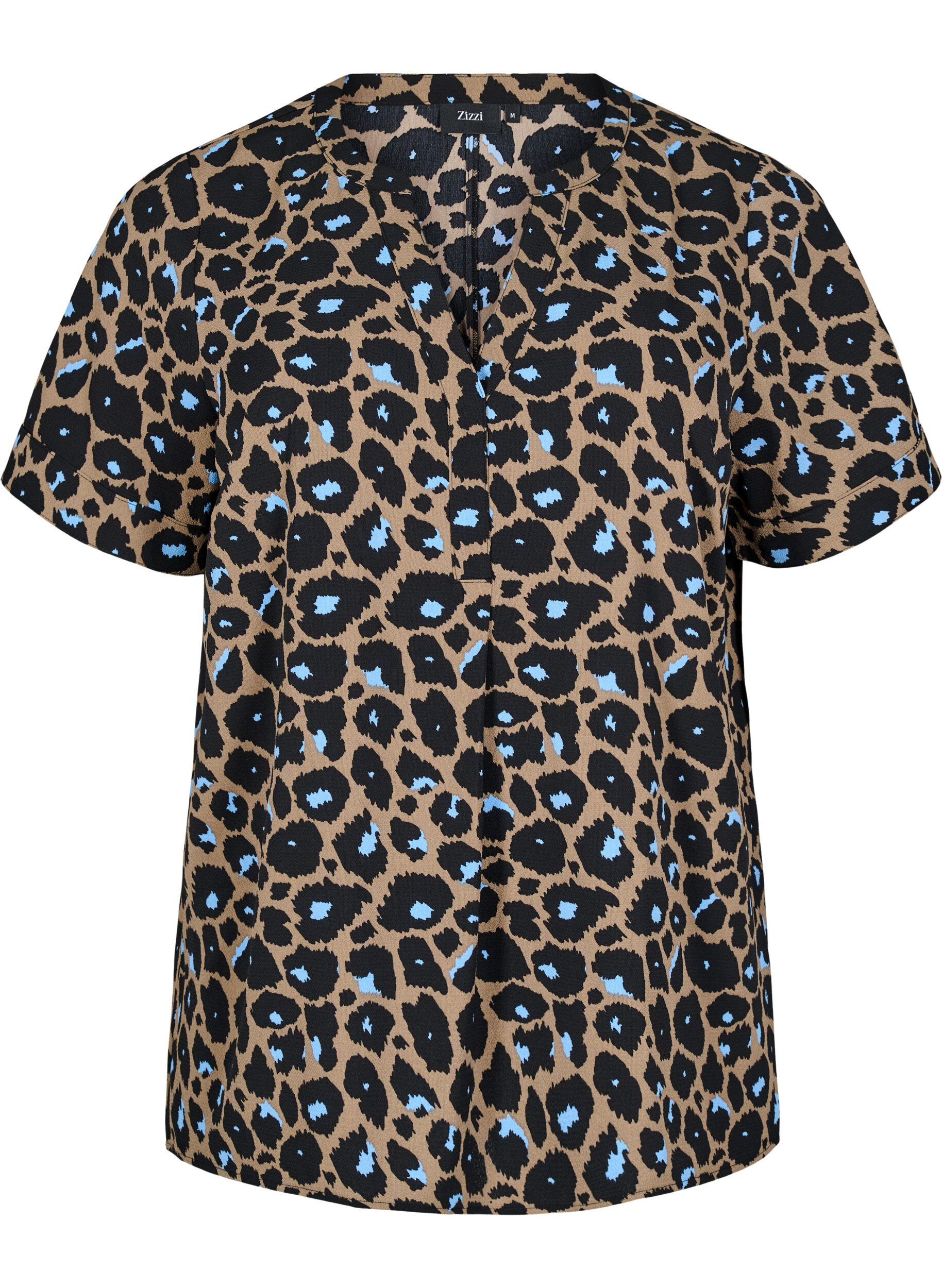 ZizziBluse mit kurzen &Auml;rmeln und V-Ausschnitt, Braun, Packshot image number 0