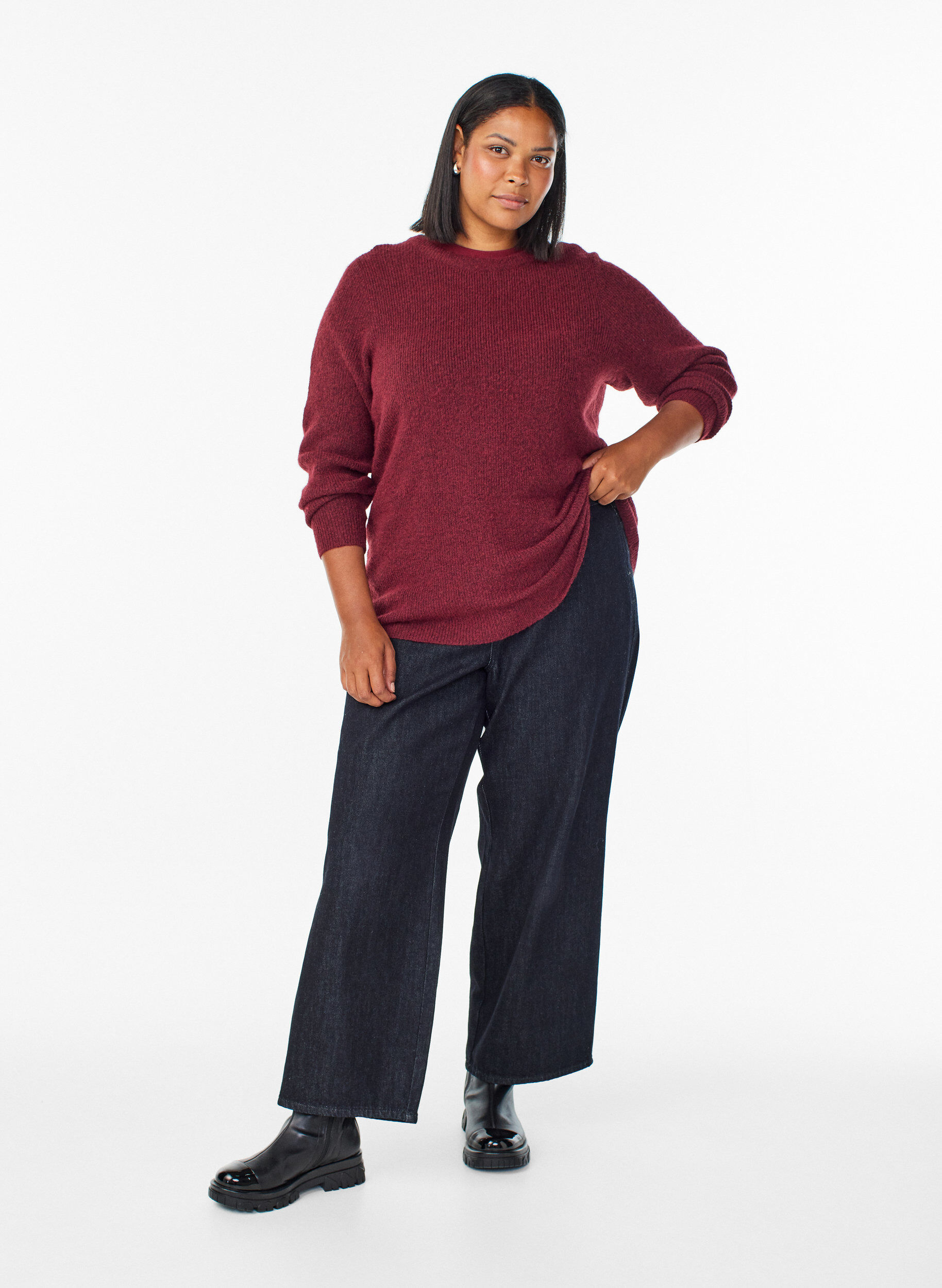 ZizziMelierte Strickbluse mit Rundhalsausschnitt, Rot, Model image number 1