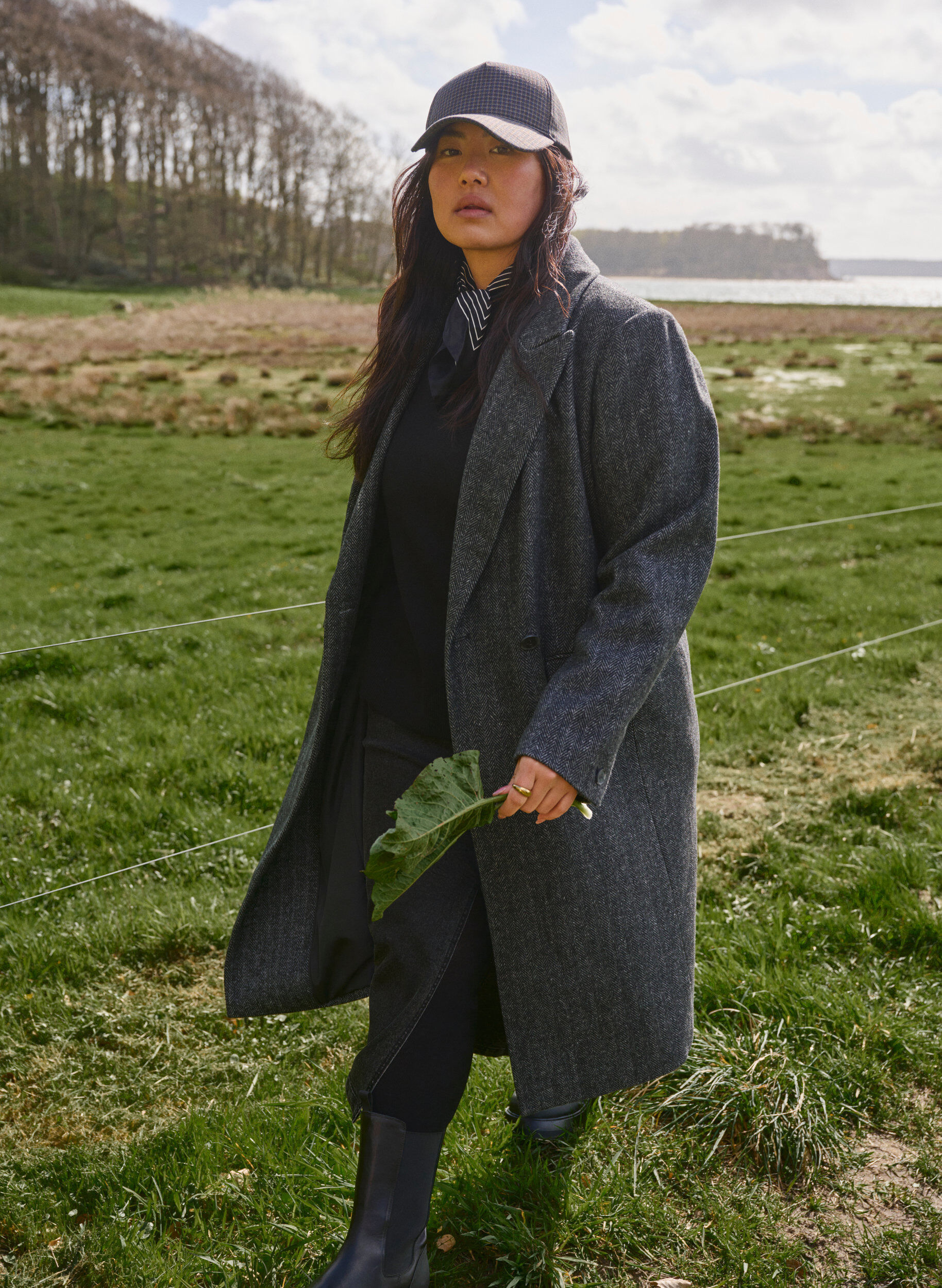 ZizziLanger Wollmantel mit Fischgr&auml;tenmuster, Dark Grey Melange, Image image number 0