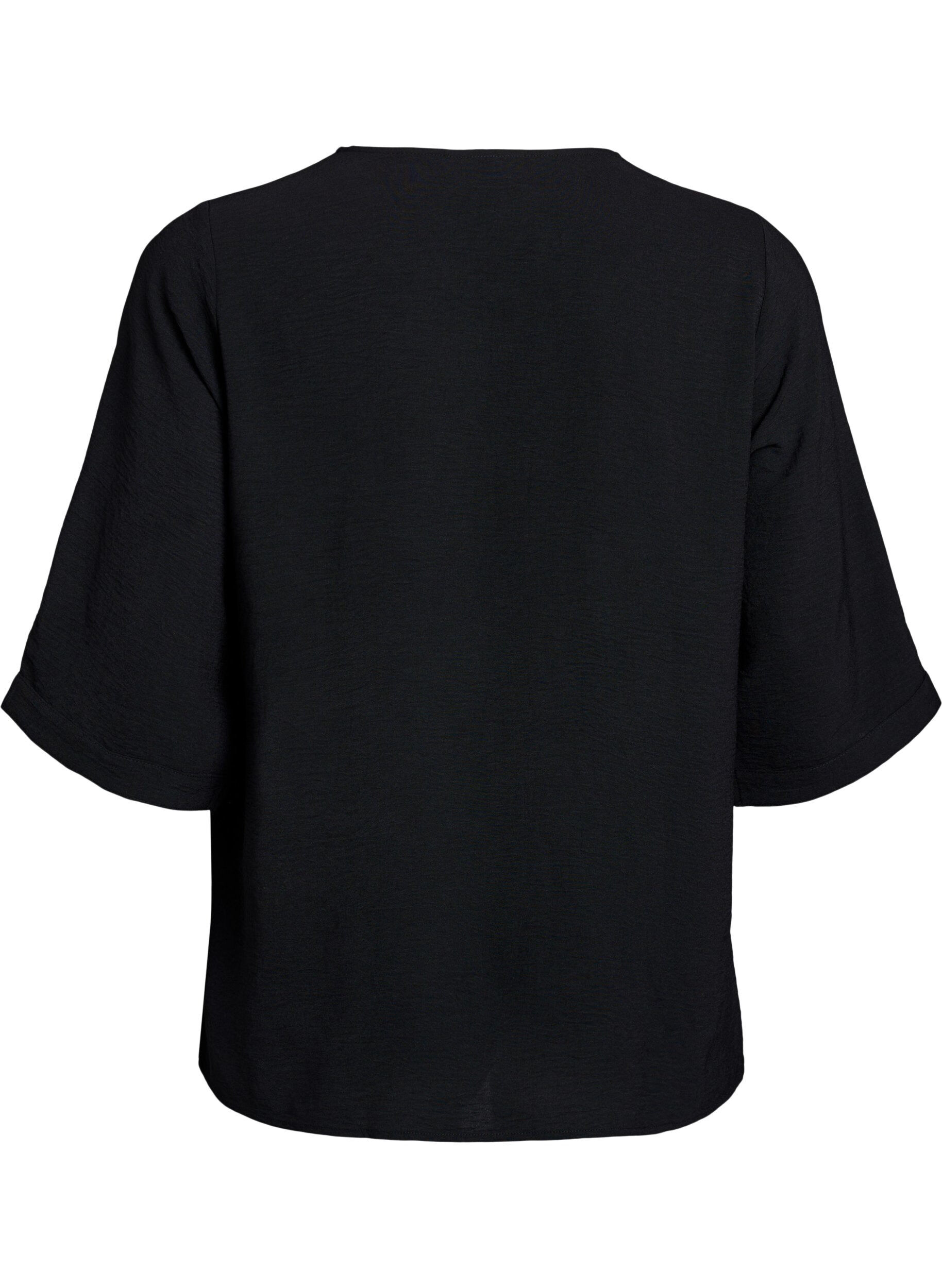 ZizziBluse mit V-Ausschnitt und 3/4-&Auml;rmeln, Schwarz, Packshot image number 1
