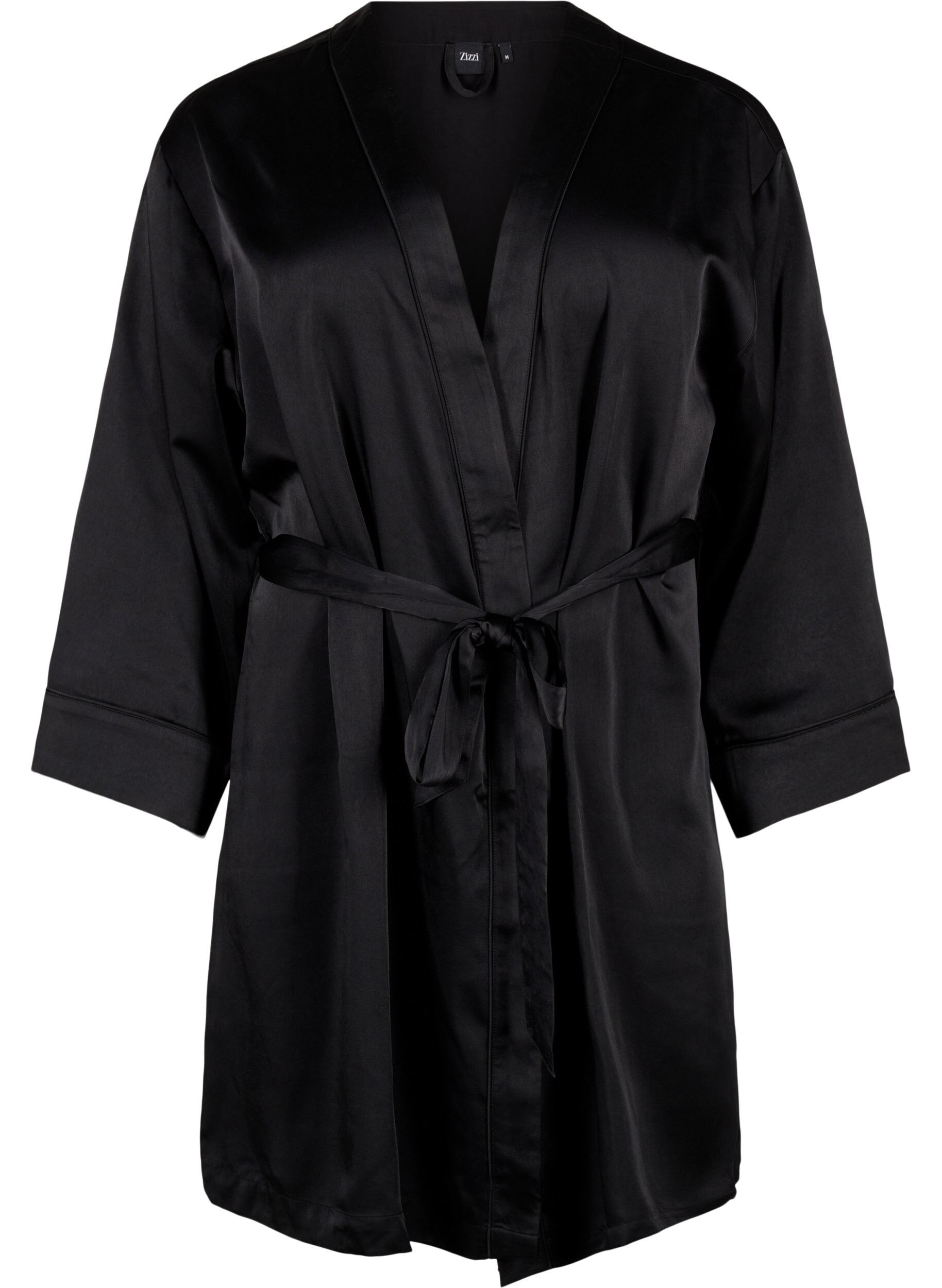 Satin-Kimono mit Gürtel Schwarz M Zizzi