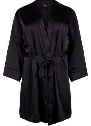 Satin-Kimono mit Gürtel Schwarz M Zizzi