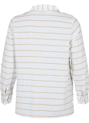 Hemdbluse mit Knopfverschluss aus Baumwoll-Leinen-Gemisch, White Taupe Stripe, Packshot image number 1