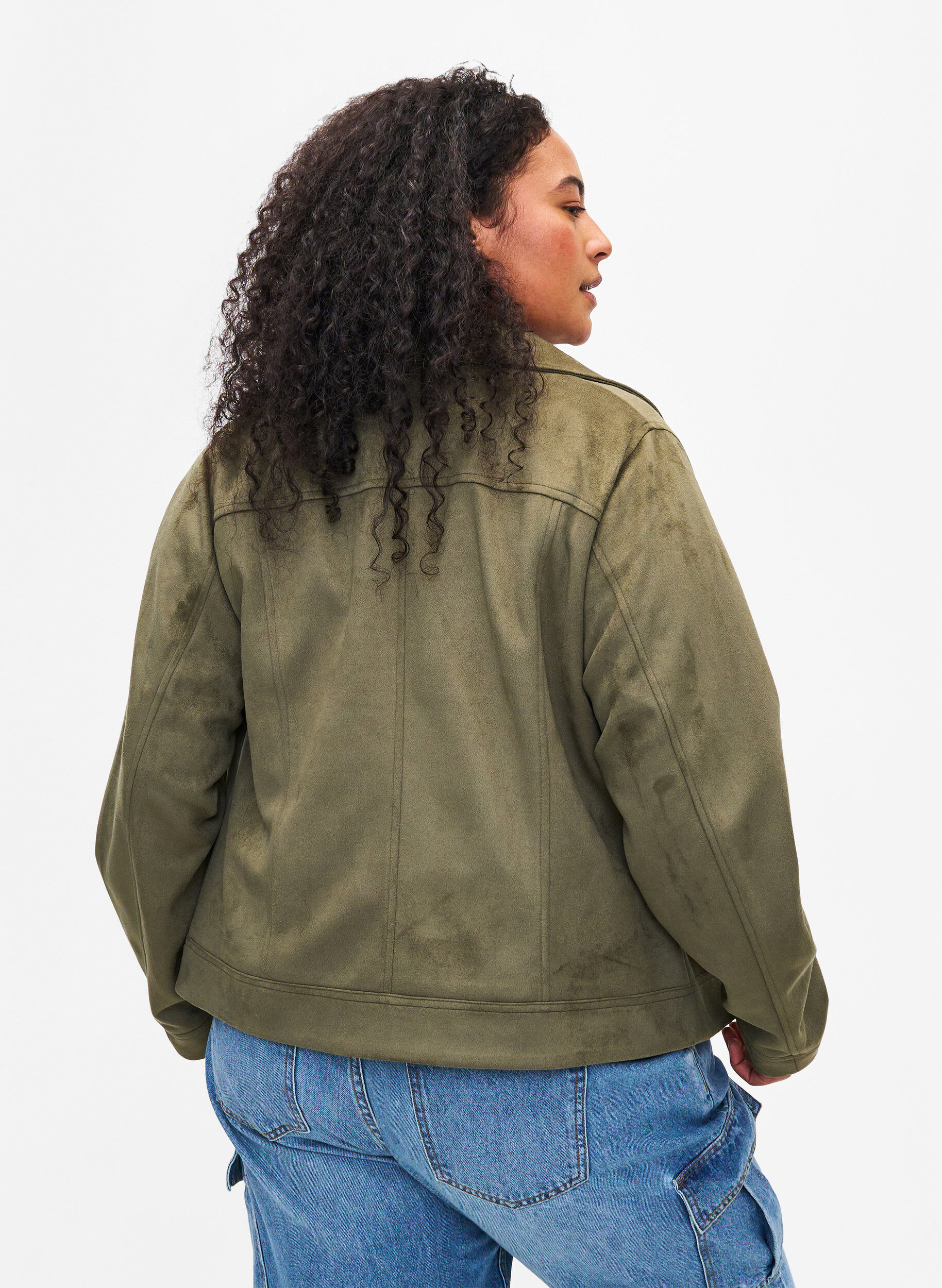 ZizziBikerjacke aus Wildlederimitat, Dusty Olive, Model image number 1