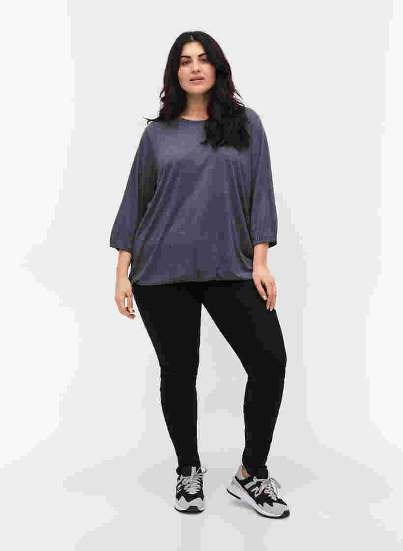 Einfarbige Bluse mit 3/4-Ärmel, Night Sky Mel, Model image number 2